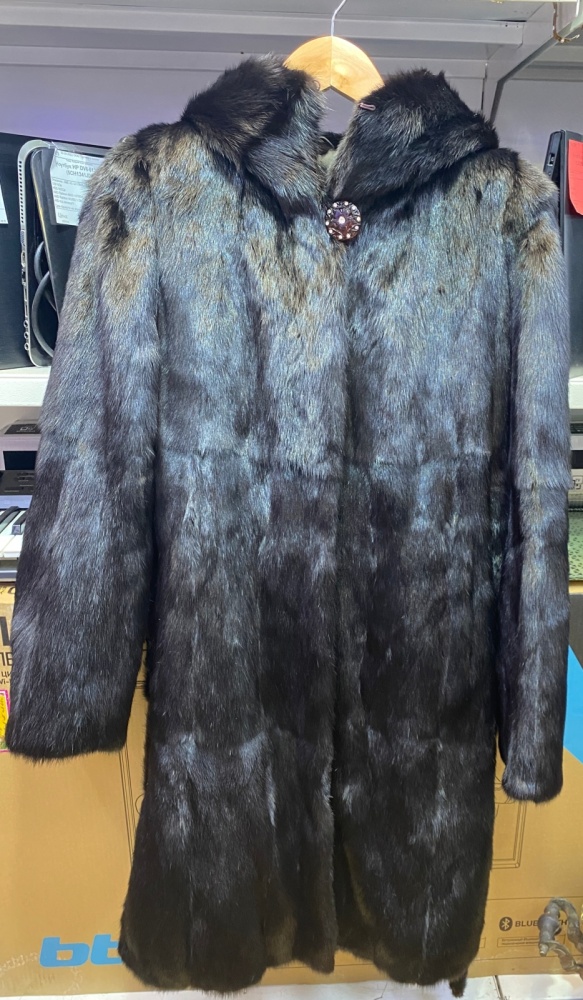 Шуба норковая Princess furs с капюшоном, чёрная, размер 44-46