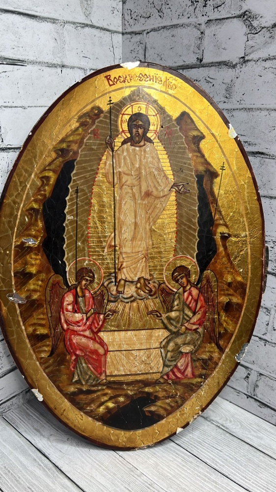 Икона "Восресение Христово" овал 27 на 17 см, вторая половина 19 века