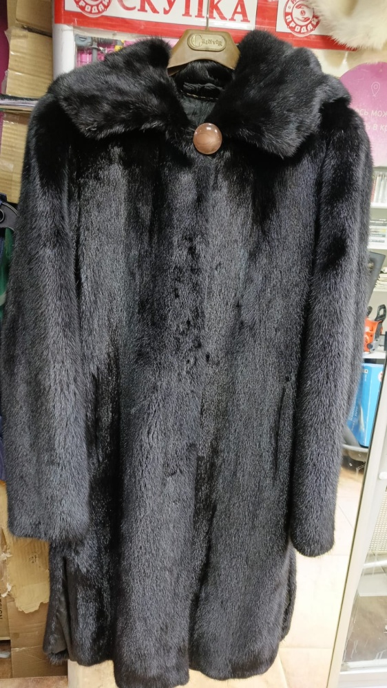 Шуба норковая Shenglize Fur черная, разм 46-48 с капюшоном