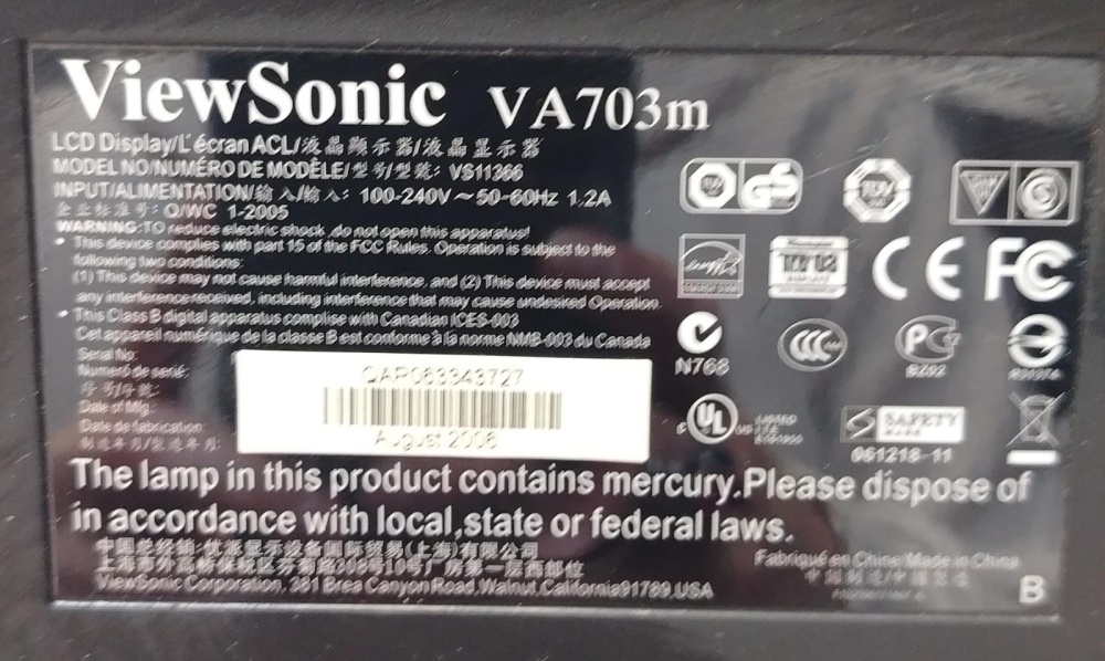 Монитор VievSonic VA703m