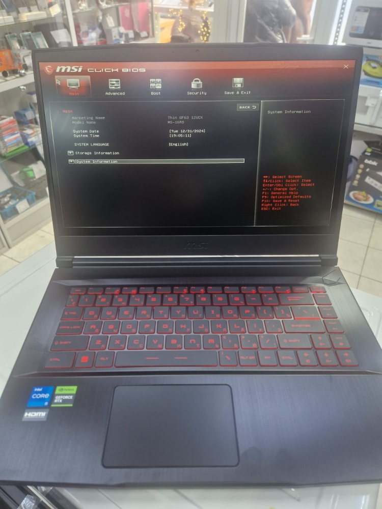 Ноутбук MSI gf63 12ucx